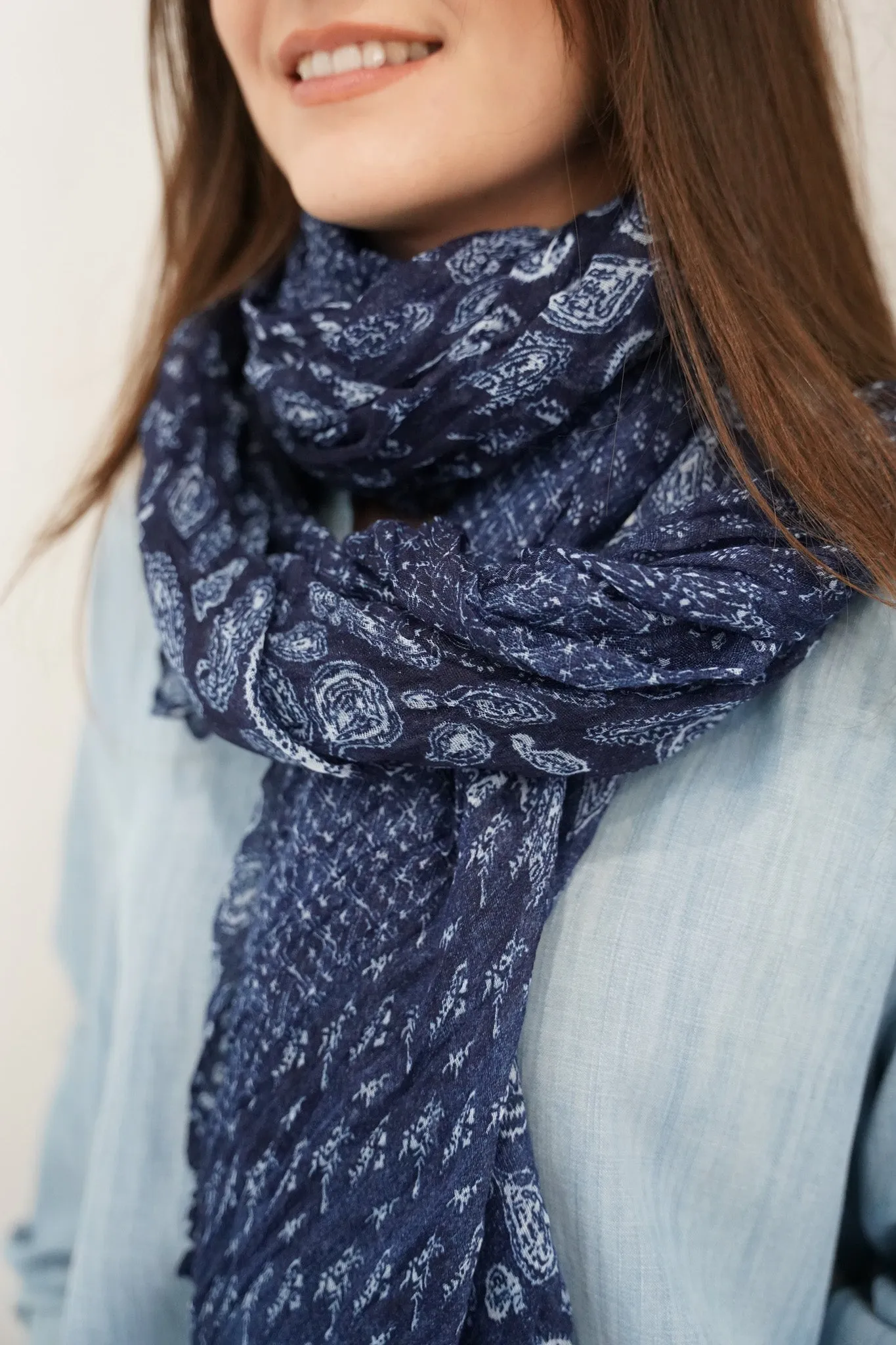 Navy Paisley Scarf