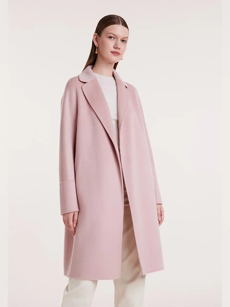 Notched Lapel Wool And Cashmere Wrapped Women Coat