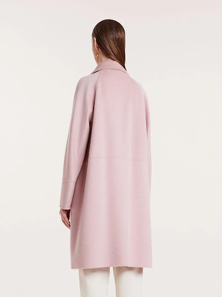 Notched Lapel Wool And Cashmere Wrapped Women Coat