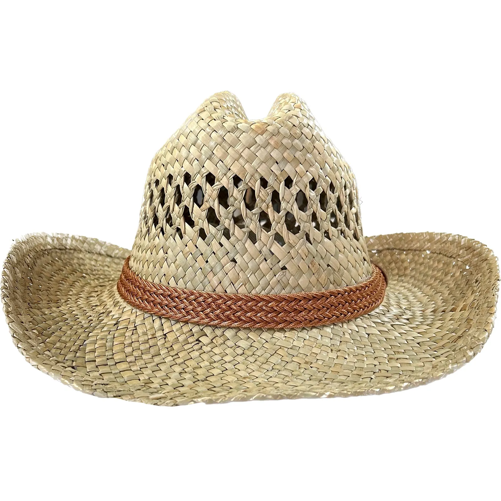 Raffia Straw Western Cowboy Hat with Concho String Band