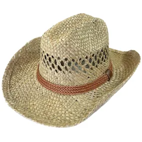 Raffia Straw Western Cowboy Hat with Concho String Band