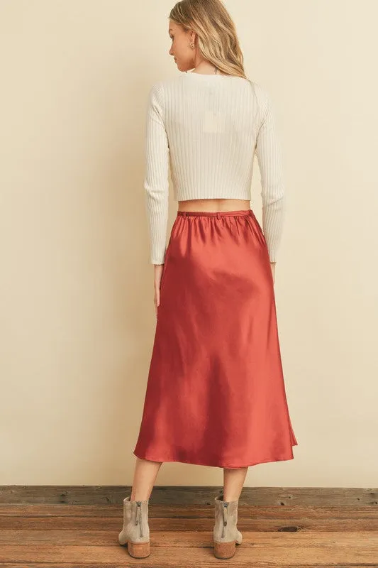 Satin Flair Midi Skirt