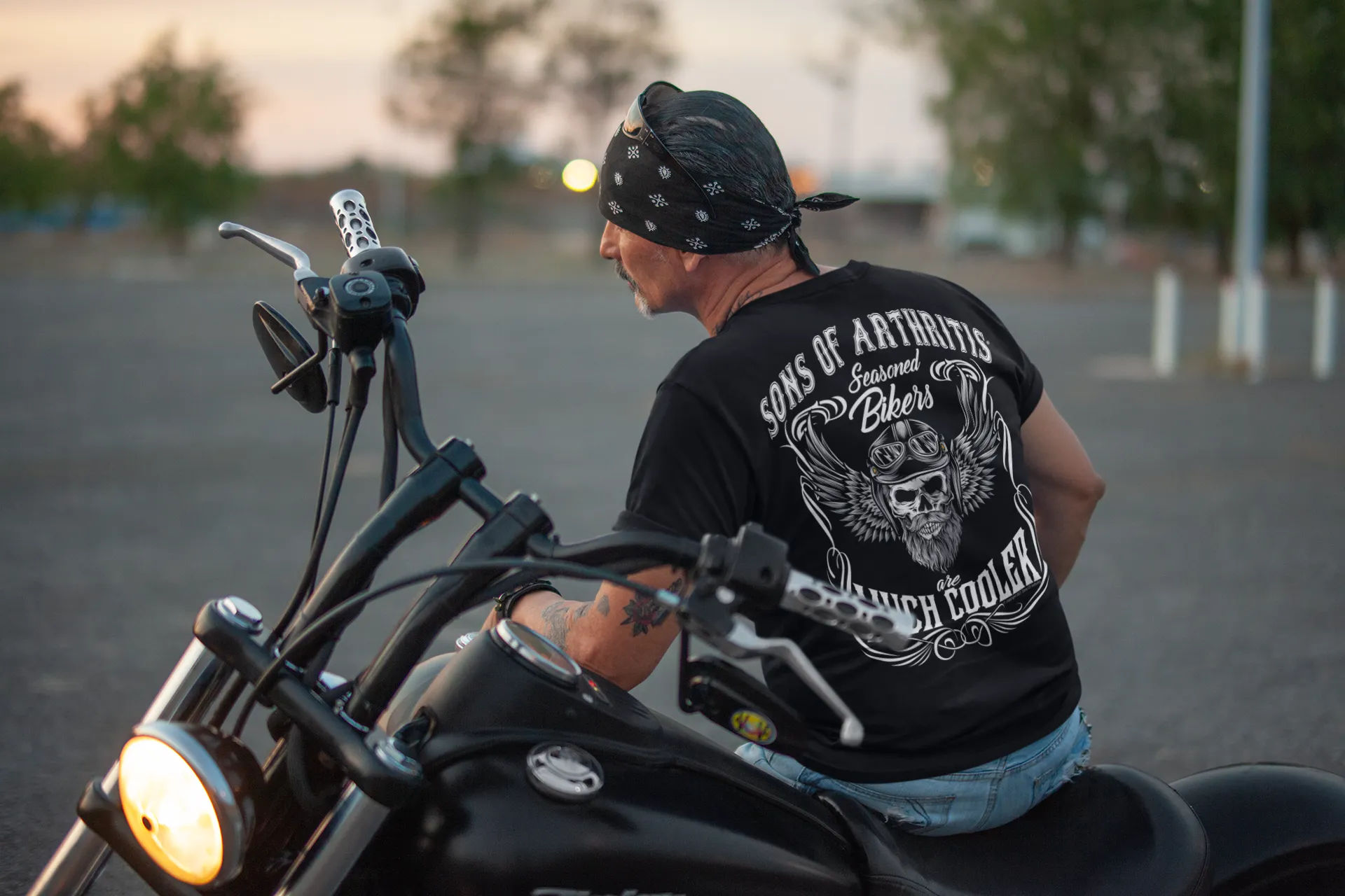 Sons of Arthritis Seasoned Biker Black Short Sleeve 100% Cotton Biker T-shirt