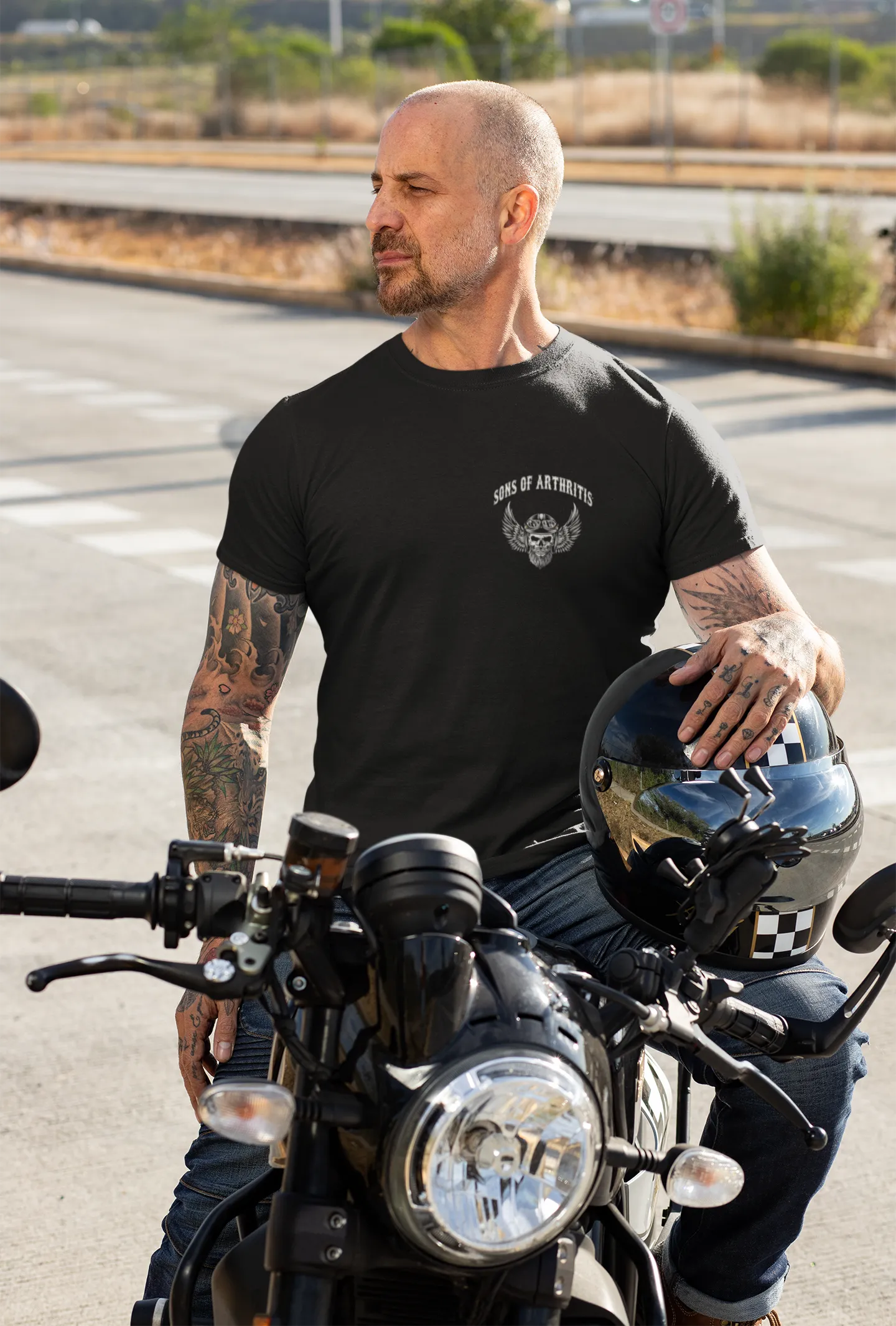 Sons of Arthritis Seasoned Biker Black Short Sleeve 100% Cotton Biker T-shirt