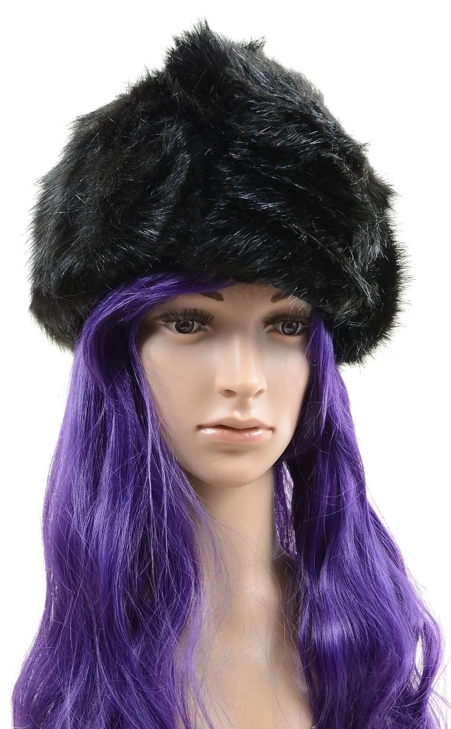 Super Furry Vegan Black or Ivory Vintage Style Pillbox Winter Hat