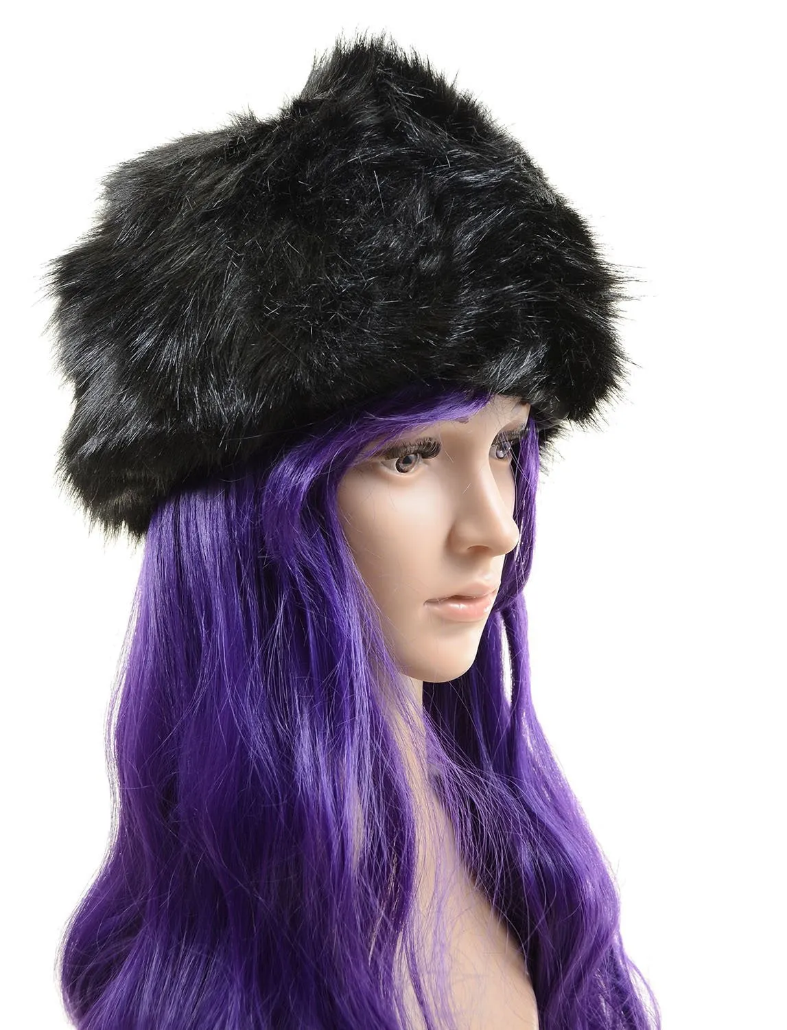 Super Furry Vegan Black or Ivory Vintage Style Pillbox Winter Hat