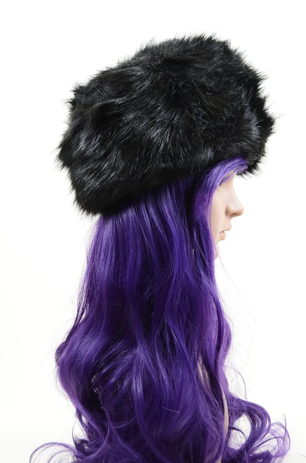 Super Furry Vegan Black or Ivory Vintage Style Pillbox Winter Hat