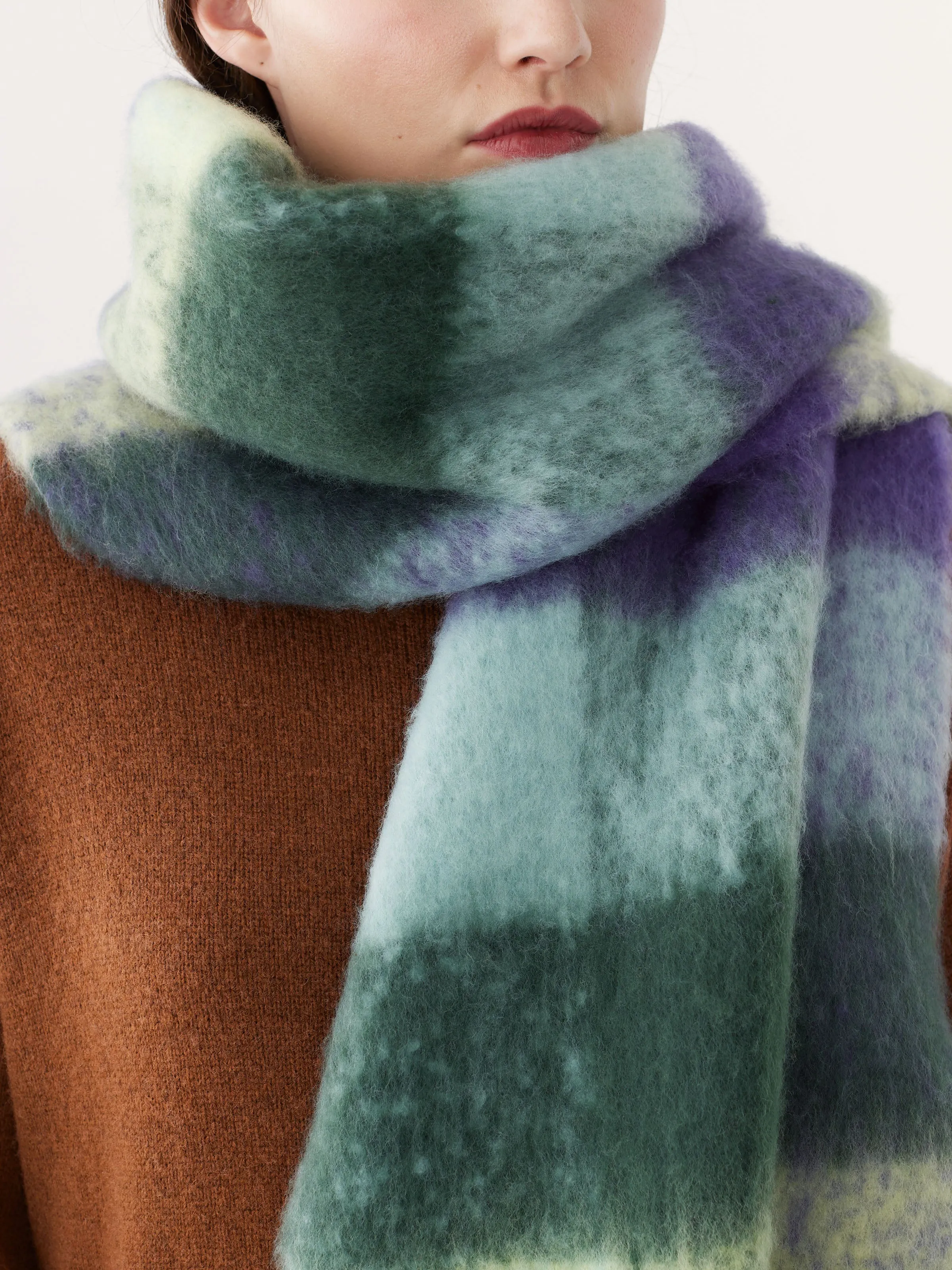 The Check Fuzzy Scarf in Aqua