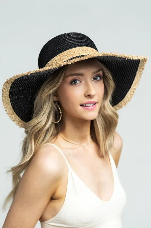 Two-Tone Straw Floppy Hat