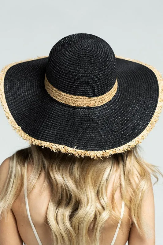 Two-Tone Straw Floppy Hat