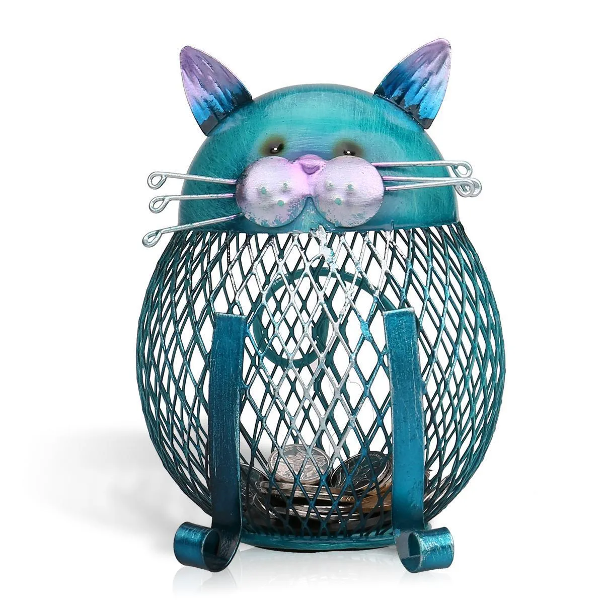 Whiskered Metal Cat Coin Bank