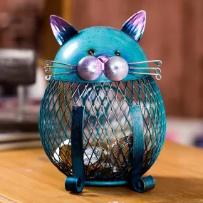 Whiskered Metal Cat Coin Bank