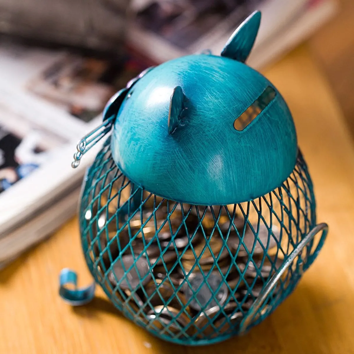 Whiskered Metal Cat Coin Bank