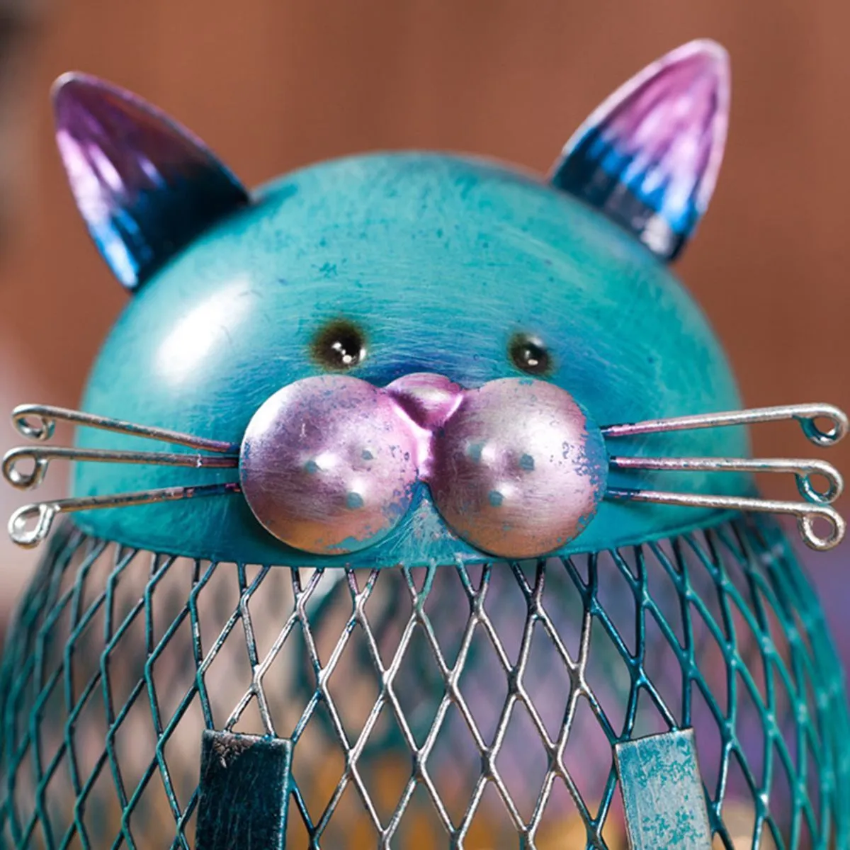 Whiskered Metal Cat Coin Bank